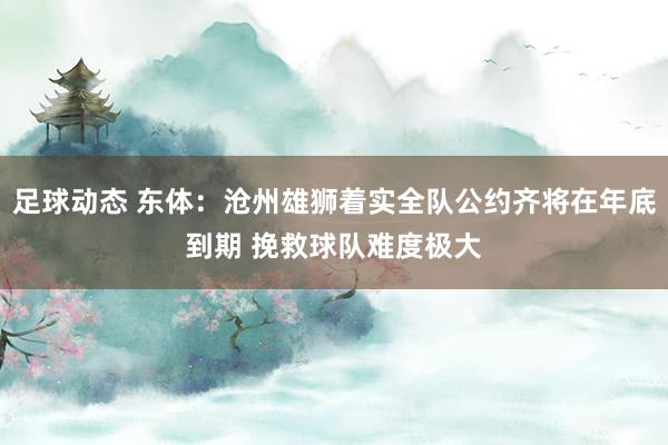 足球动态 东体：沧州雄狮着实全队公约齐将在年底到期 挽救球队难度极大