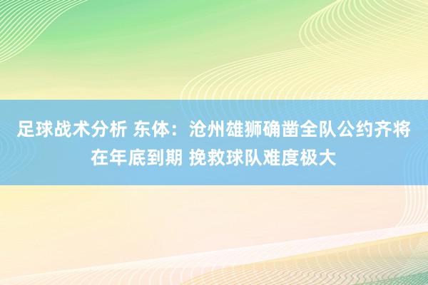 足球战术分析 东体：沧州雄狮确凿全队公约齐将在年底到期 挽救球队难度极大