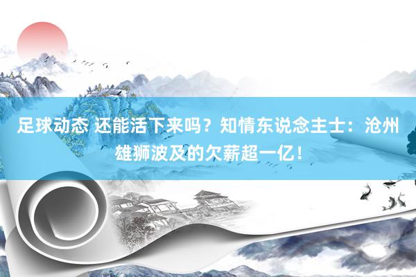 足球动态 还能活下来吗？知情东说念主士：沧州雄狮波及的欠薪超一亿！